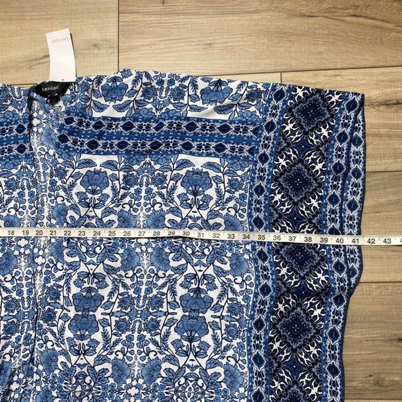 Karen Kane Womens Open Front Floral Kimono One Size Blue White Made In USA - Picture 2 of 10